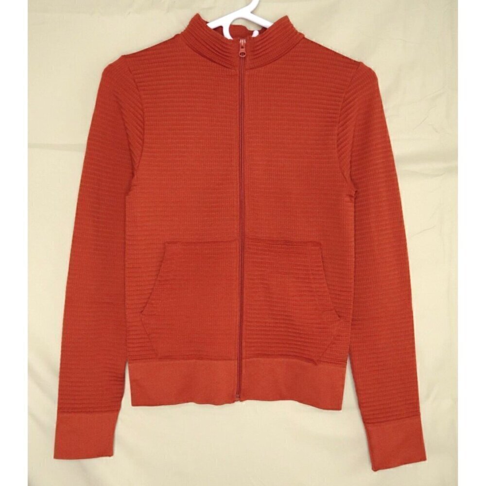 Aura Active Full Zip Jacket Stretch Waffle Burnt Orange Long Sleeve Womens S/M
